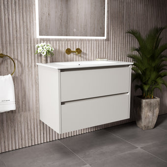 GSI Pura Bevel Double Drawer Vanity Unit With Ceramic Basin - Matt Grey 800mm