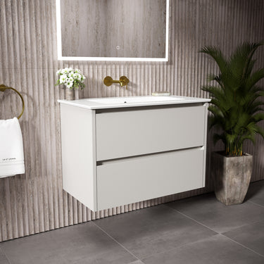 GSI Pura Bevel Double Drawer Vanity Unit With Ceramic Basin - Matt Grey 800mm