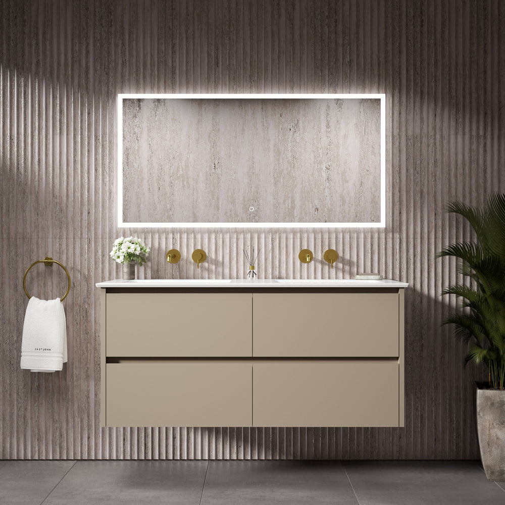 GSI Pura Bevel Four Drawer Vanity Unit With Ceramic Double Basin - Matt Pebble 1200mm