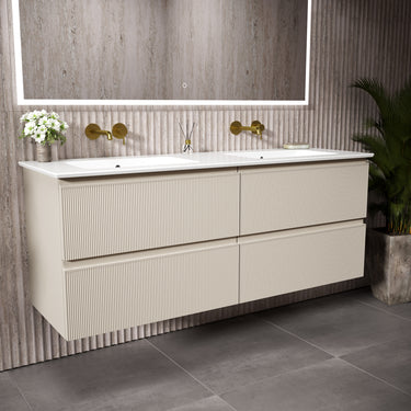GSI Pura Ribbed Four Drawer Vanity Unit With Ceramic Double Basin - Cashmere (Oatmeal) 1400mm