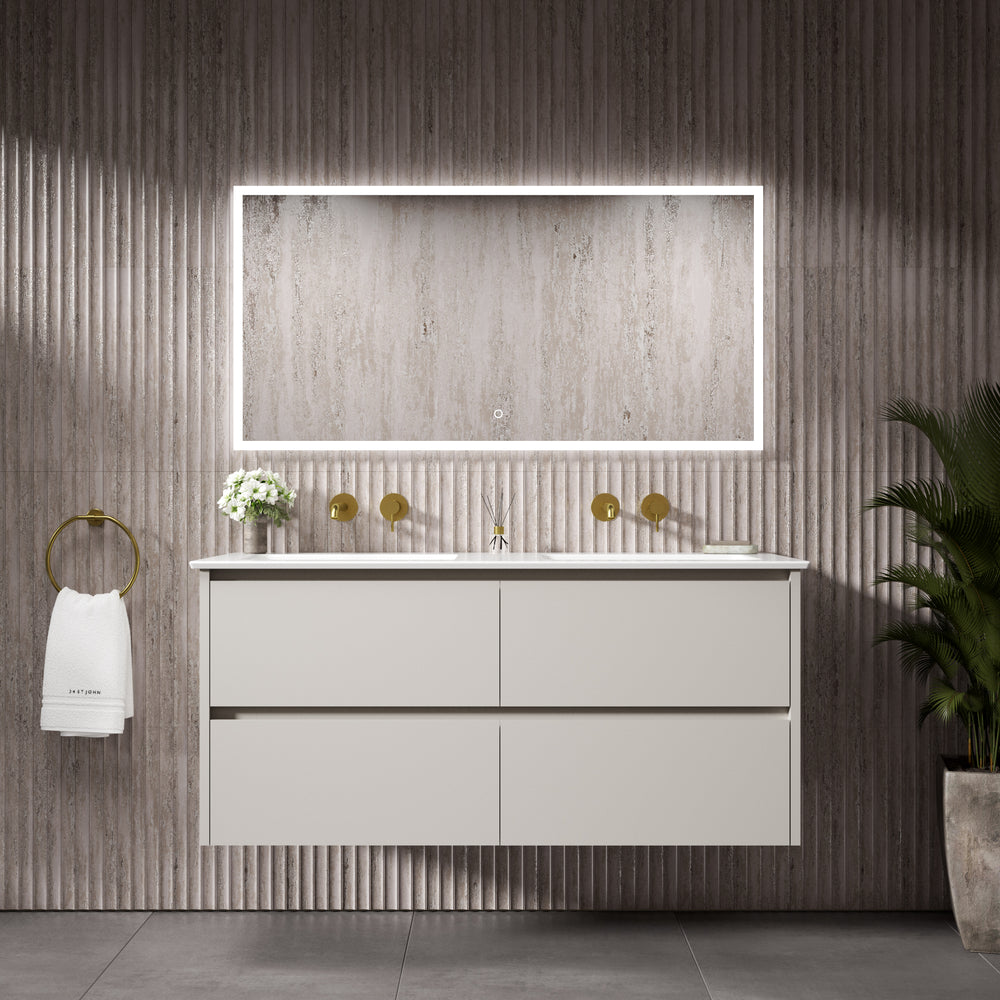 GSI Pura Bevel Four Drawer Vanity Unit With Ceramic Double Basin - Matt Grey 1200mm