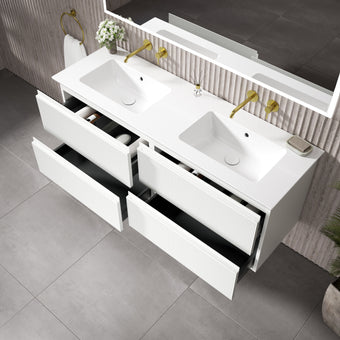 GSI Pura Ribbed Four Drawer Vanity Unit With Ceramic Double Basin - Matt White 1400mm