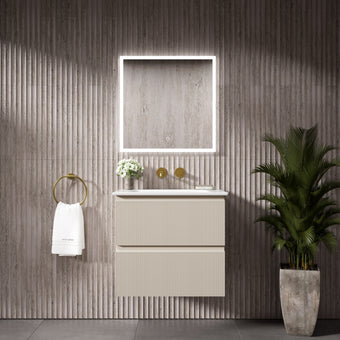 GSI Pura Ribbed Double Drawer Vanity Unit With Ceramic Basin - Cashmere 600mm
