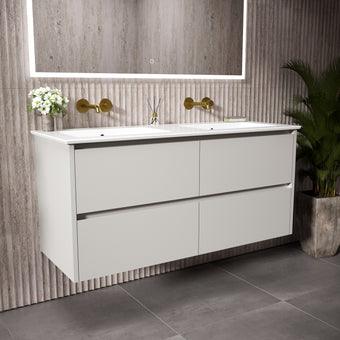 GSI Pura Bevel Four Drawer Vanity Unit With Ceramic Double Basin - Matt Grey 1200mm