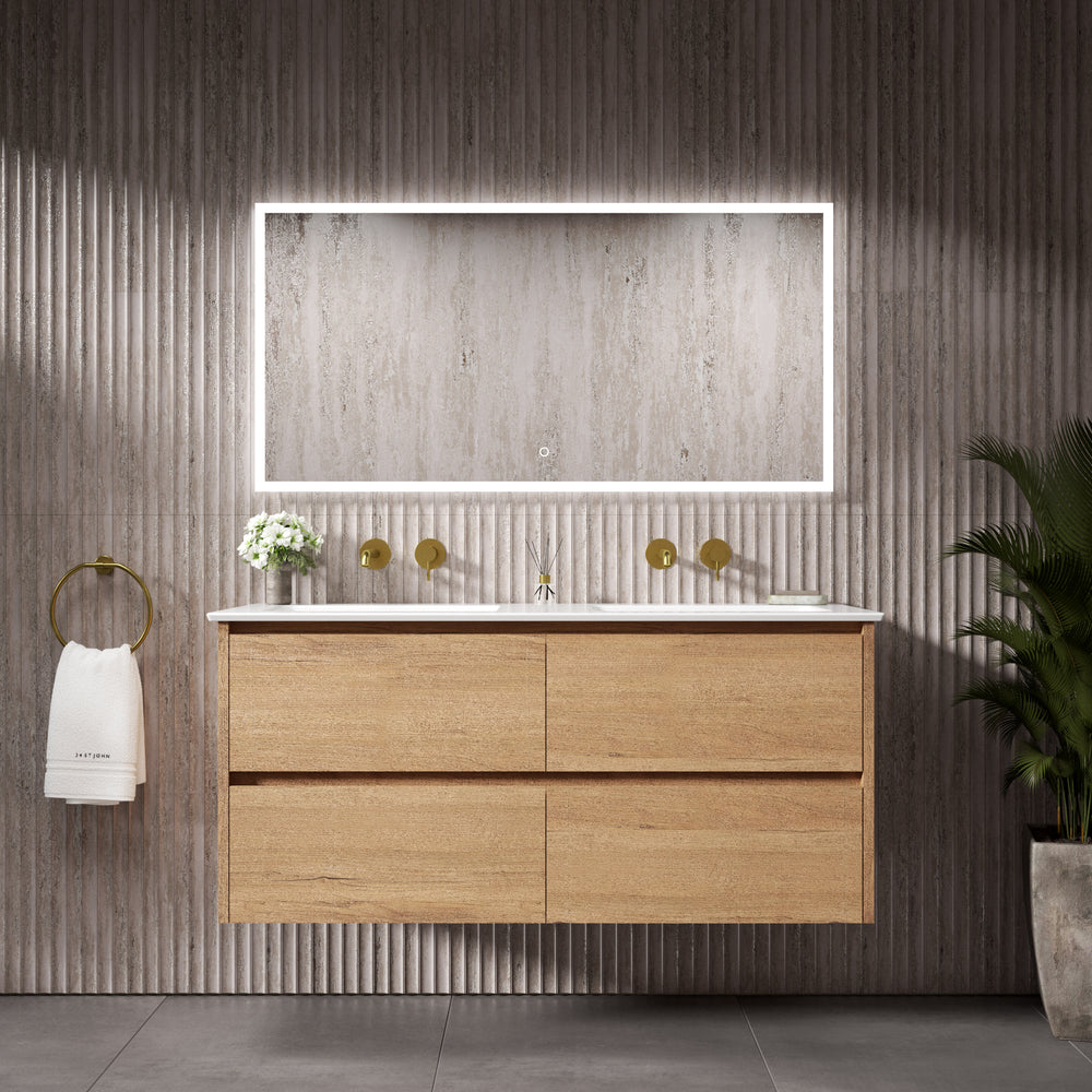 GSI Pura Bevel Four Drawer Vanity Unit With Ceramic Double Basin - Oak (Pacific Walnut) 1200mm