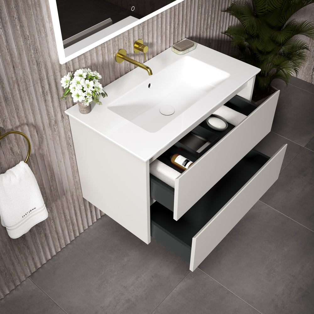 GSI Pura Bevel Double Drawer Vanity Unit With Ceramic Basin - Matt Grey 800mm