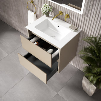 GSI Pura Bevel Double Drawer Vanity Unit With Ceramic Basin - Cashmere 600mm