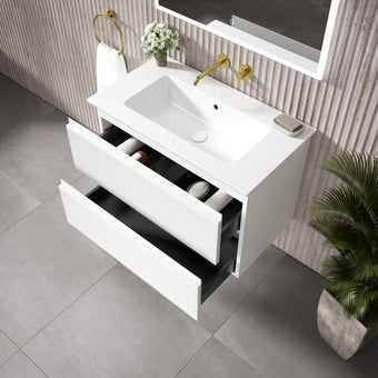GSI Pura Ribbed Double Drawer Vanity Unit With Ceramic Basin - Matt White 800mm