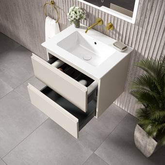 GSI Pura Ribbed Double Drawer Vanity Unit With Ceramic Basin - Cashmere 600mm