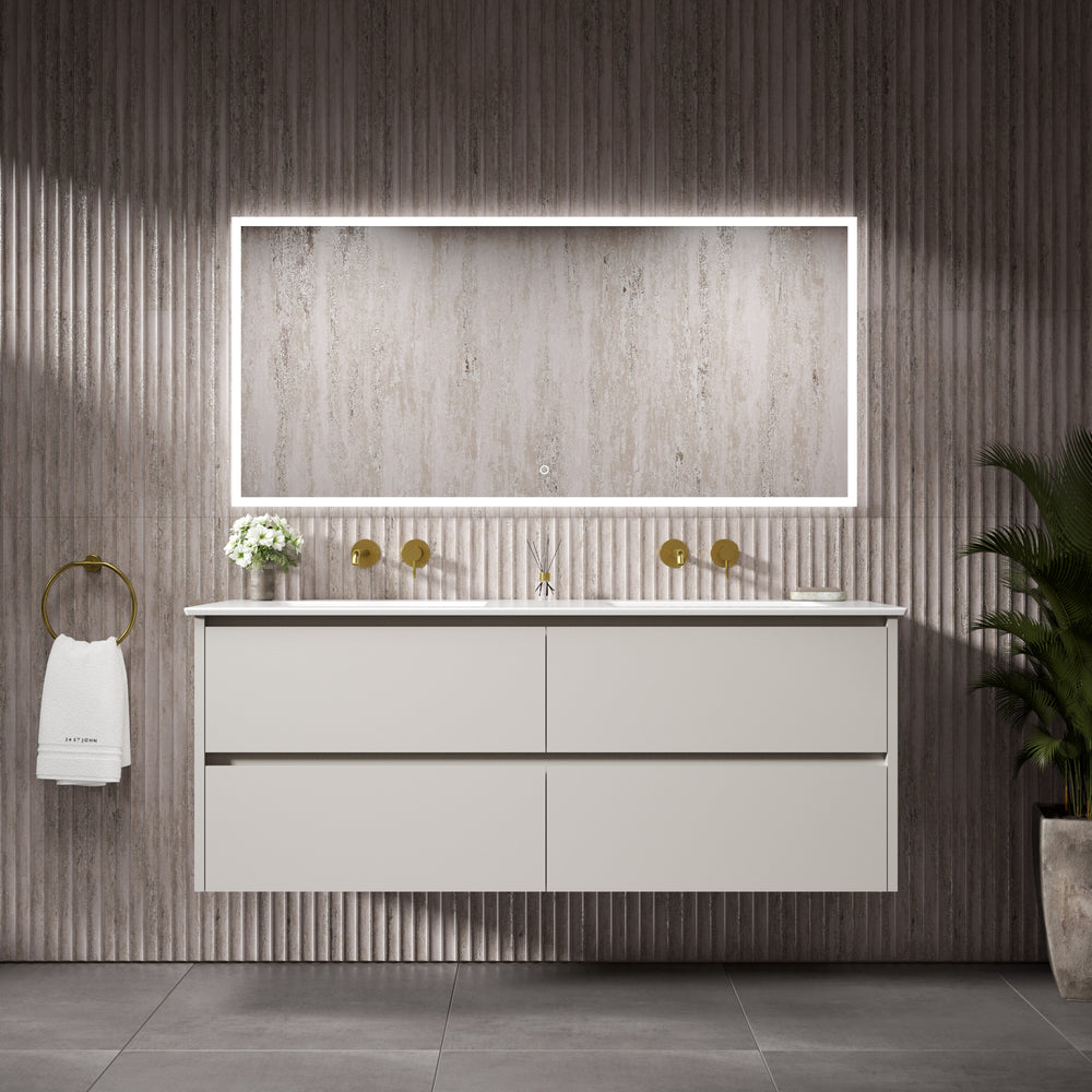 GSI Pura Bevel Four Drawer Vanity Unit With Ceramic Double Basin - Matt Grey 1400mm