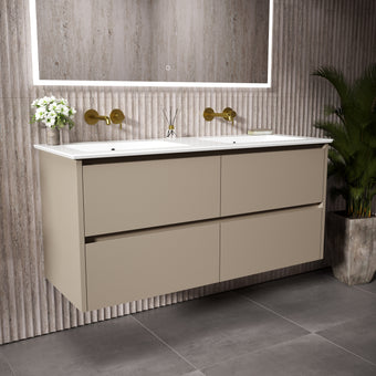 GSI Pura Bevel Four Drawer Vanity Unit With Ceramic Double Basin - Cashmere 1200mm
