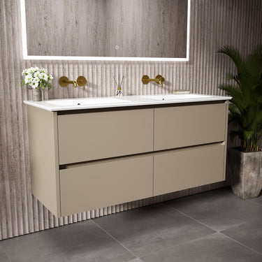 GSI Pura Bevel Four Drawer Vanity Unit With Ceramic Double Basin - Matt Pebble 1200mm