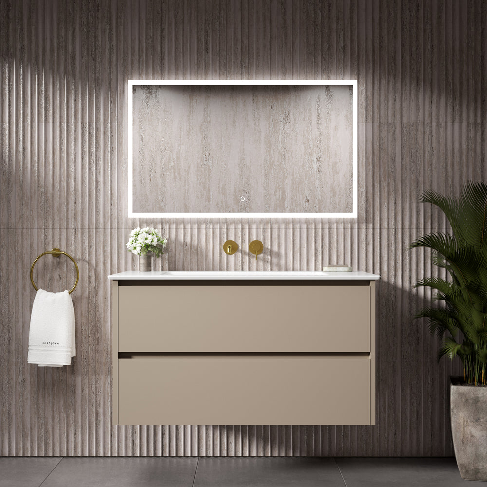 GSI Pura Bevel Double Drawer Vanity Unit With Ceramic Basin - Cashmere 1000mm