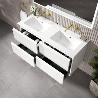 GSI Pura Ribbed Four Drawer Vanity Unit With Ceramic Double Basin - Matt White 1200mm