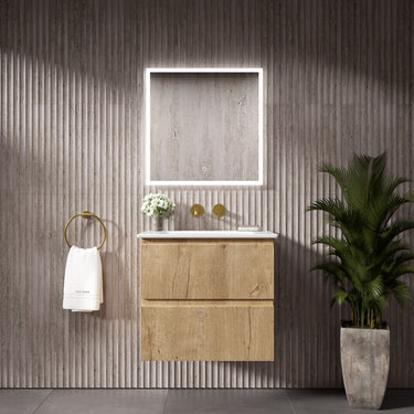 GSI Pura Ribbed Double Drawer Vanity Unit With Ceramic Basin - Oak 600mm