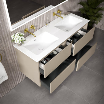 GSI Pura Bevel Four Drawer Vanity Unit With Ceramic Double Basin - Cashmere 1200mm