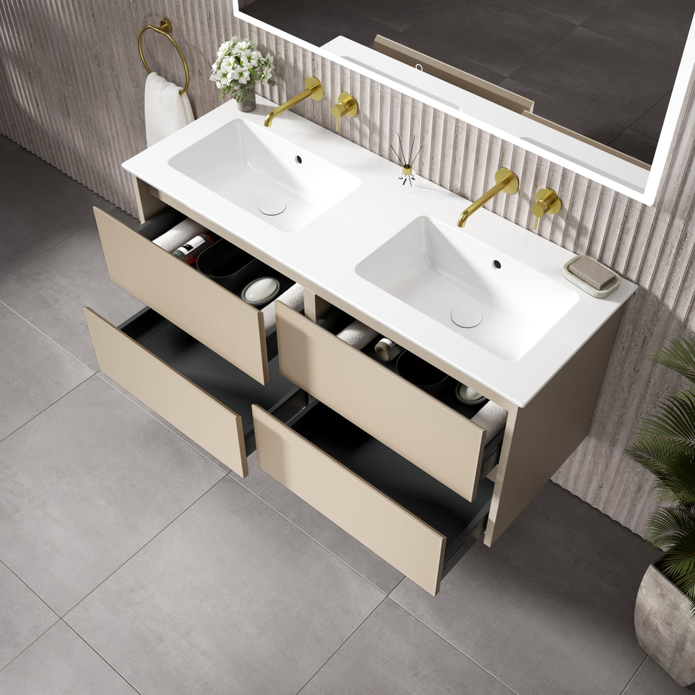 GSI Pura Bevel Four Drawer Vanity Unit With Ceramic Double Basin - Matt Pebble 1200mm