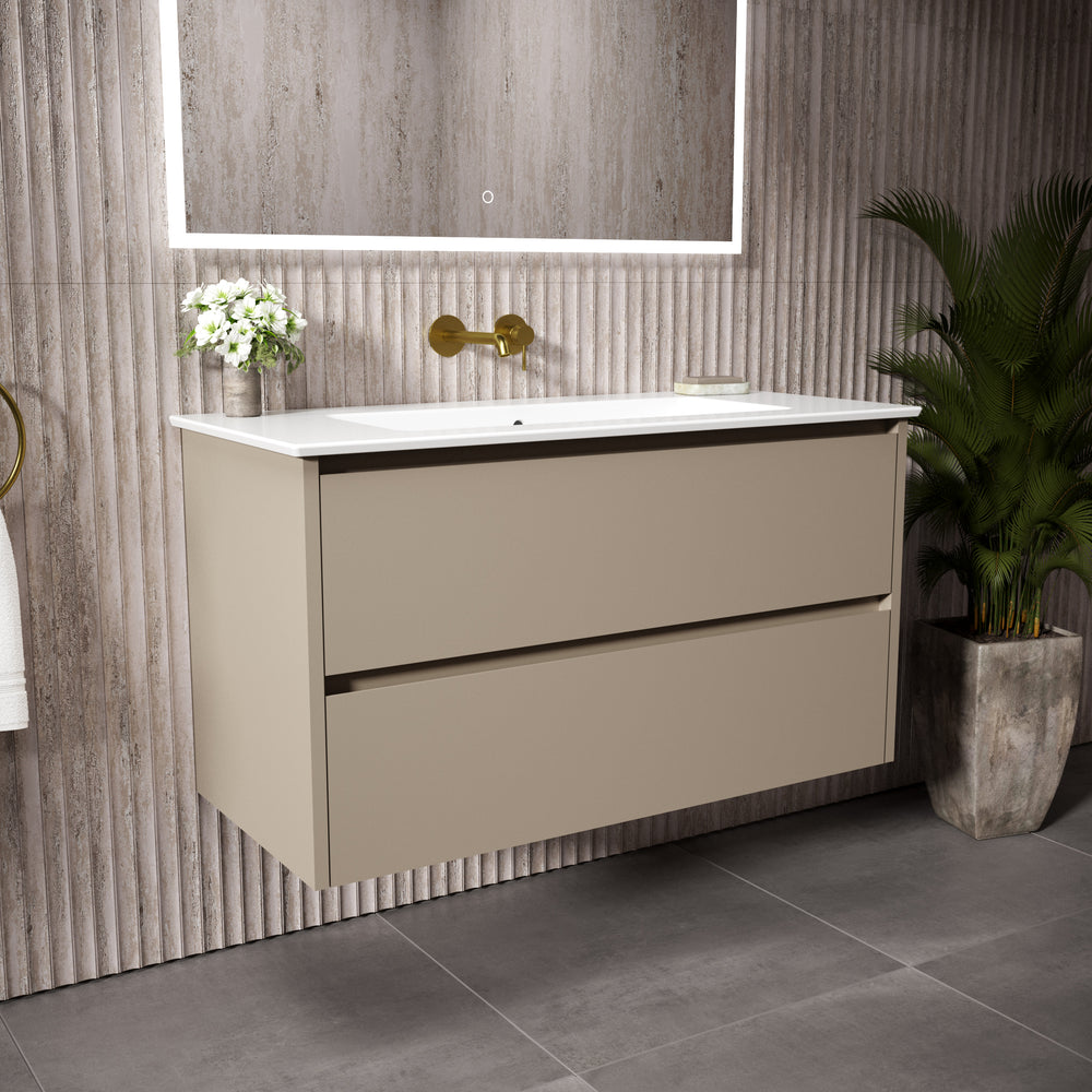 GSI Pura Bevel Double Drawer Vanity Unit With Ceramic Basin - Cashmere 1000mm
