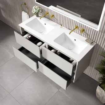 GSI Pura Bevel Four Drawer Vanity Unit With Ceramic Double Basin - Matt Grey 1200mm
