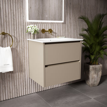 GSI Pura Bevel Double Drawer Vanity Unit With Ceramic Basin - Cashmere 600mm