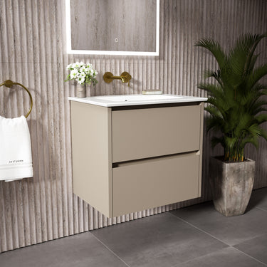 GSI Pura Bevel Double Drawer Vanity Unit With Ceramic Basin - Cashmere 600mm