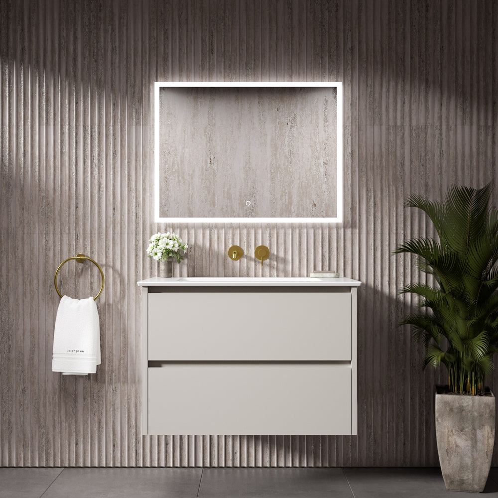 GSI Pura Bevel Double Drawer Vanity Unit With Ceramic Basin - Matt Grey 800mm