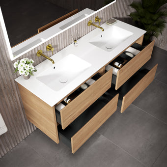 GSI Pura Bevel Four Drawer Vanity Unit With Ceramic Double Basin - Oak (Pacific Walnut) 1400mm