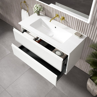 GSI Pura Ribbed Double Drawer Vanity Unit With Ceramic Basin - Matt White 1000mm