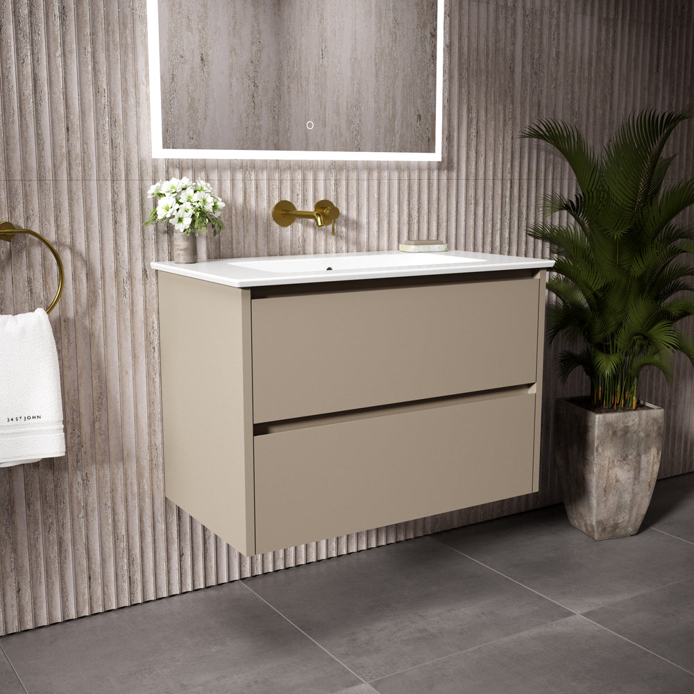 GSI Pura Bevel Double Drawer Vanity Unit With Ceramic Basin - Cashmere 800mm