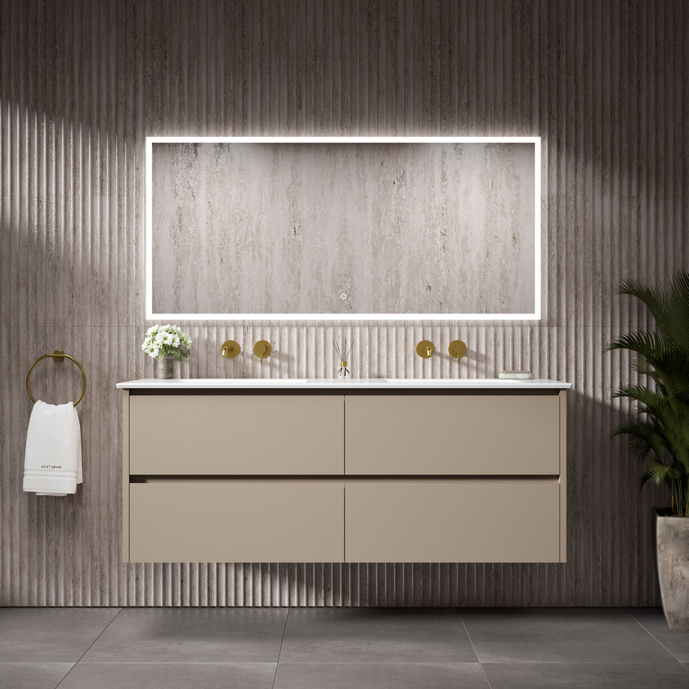 GSI Pura Bevel Four Drawer Vanity Unit With Ceramic Double Basin - Matt Pebble 1400mm