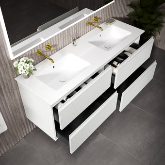 GSI Pura Ribbed Four Drawer Vanity Unit With Ceramic Double Basin - Matt White 1400mm