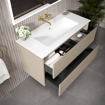 GSI Pura Bevel Double Drawer Vanity Unit With Ceramic Basin - Matt Pebble 1000mm