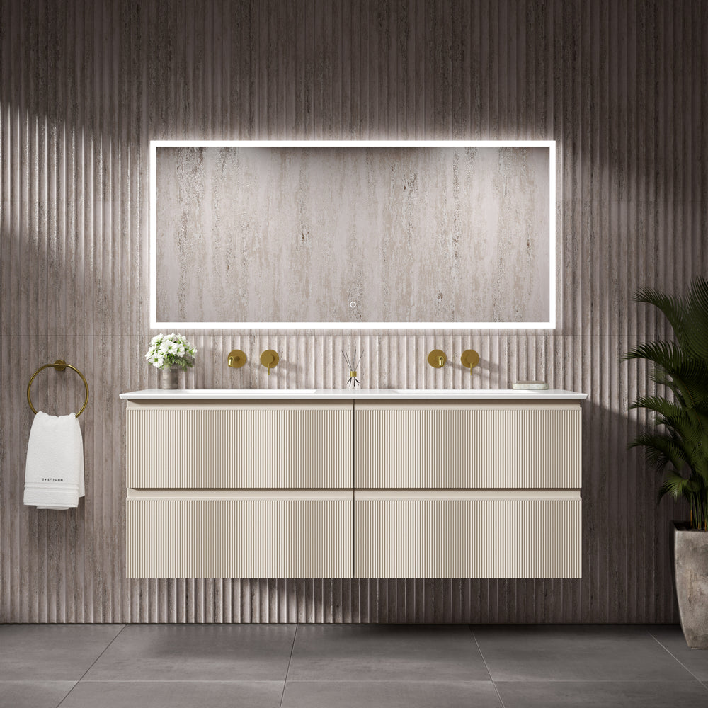 GSI Pura Ribbed Four Drawer Vanity Unit With Ceramic Double Basin - Cashmere (Oatmeal) 1400mm