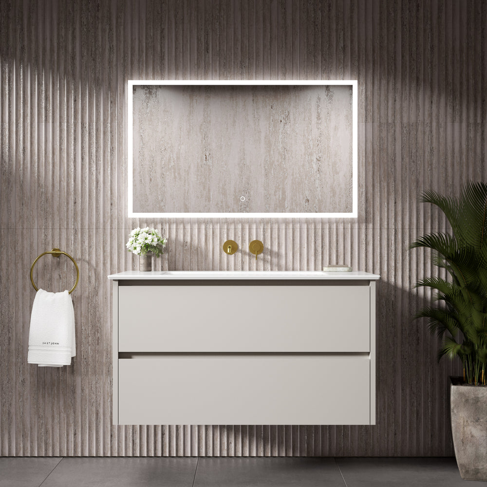 GSI Pura Bevel Double Drawer Vanity Unit With Ceramic Basin - Matt Grey 1000mm