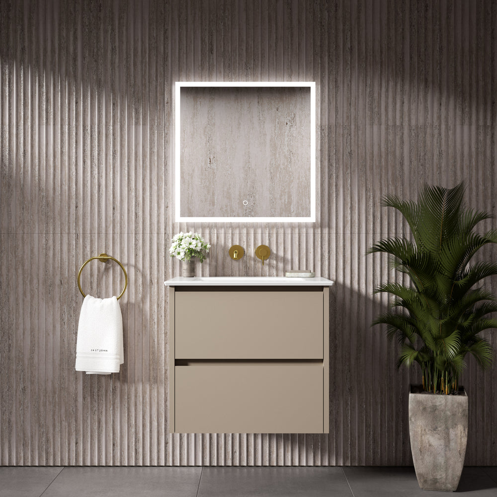 GSI Pura Bevel Double Drawer Vanity Unit With Ceramic Basin - Cashmere 600mm