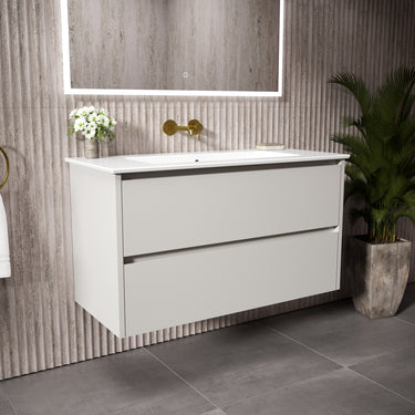 GSI Pura Bevel Double Drawer Vanity Unit With Ceramic Basin - Matt Grey 1000mm