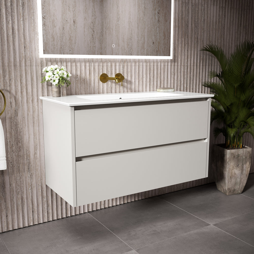 GSI Pura Bevel Double Drawer Vanity Unit With Ceramic Basin - Matt Grey 1000mm