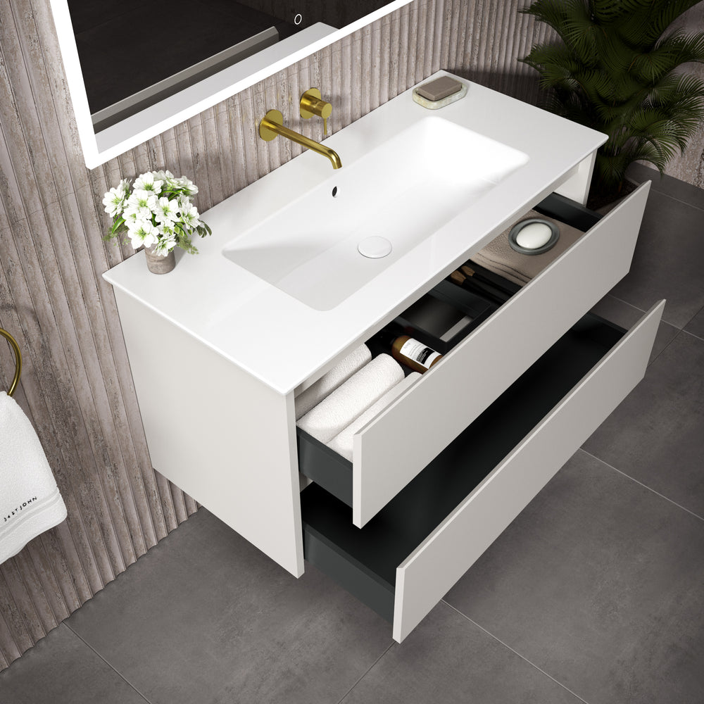 GSI Pura Bevel Double Drawer Vanity Unit With Ceramic Basin - Matt Grey 1000mm