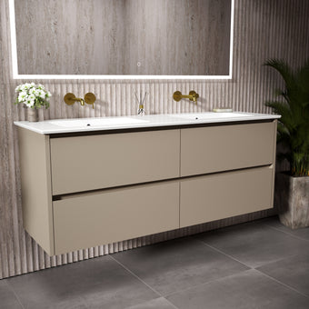 GSI Pura Bevel Four Drawer Vanity Unit With Ceramic Double Basin - Cashmere 1400mm