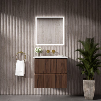 GSI Pura Ribbed Double Drawer Vanity Unit With Ceramic Basin - Walnut 600mm