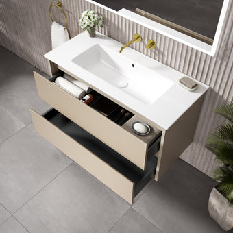 GSI Pura Bevel Double Drawer Vanity Unit With Ceramic Basin - Cashmere 1000mm