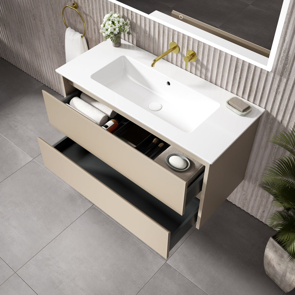 GSI Pura Bevel Double Drawer Vanity Unit With Ceramic Basin - Cashmere 1000mm