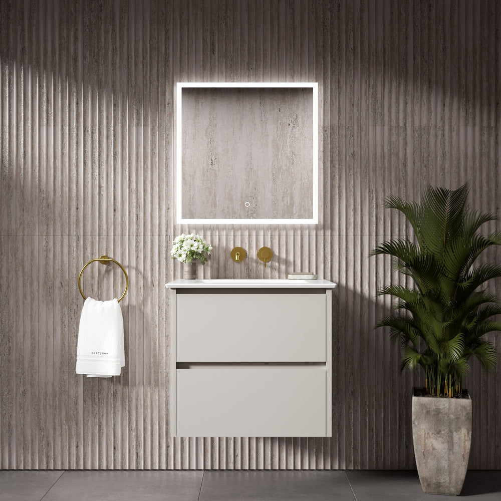 GSI Pura Bevel Double Drawer Vanity Unit With Ceramic Basin - Matt Grey 600mm