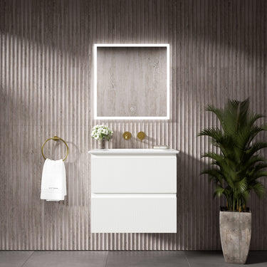 GSI Pura Ribbed Double Drawer Vanity Unit With Ceramic Basin - Matt White 600mm
