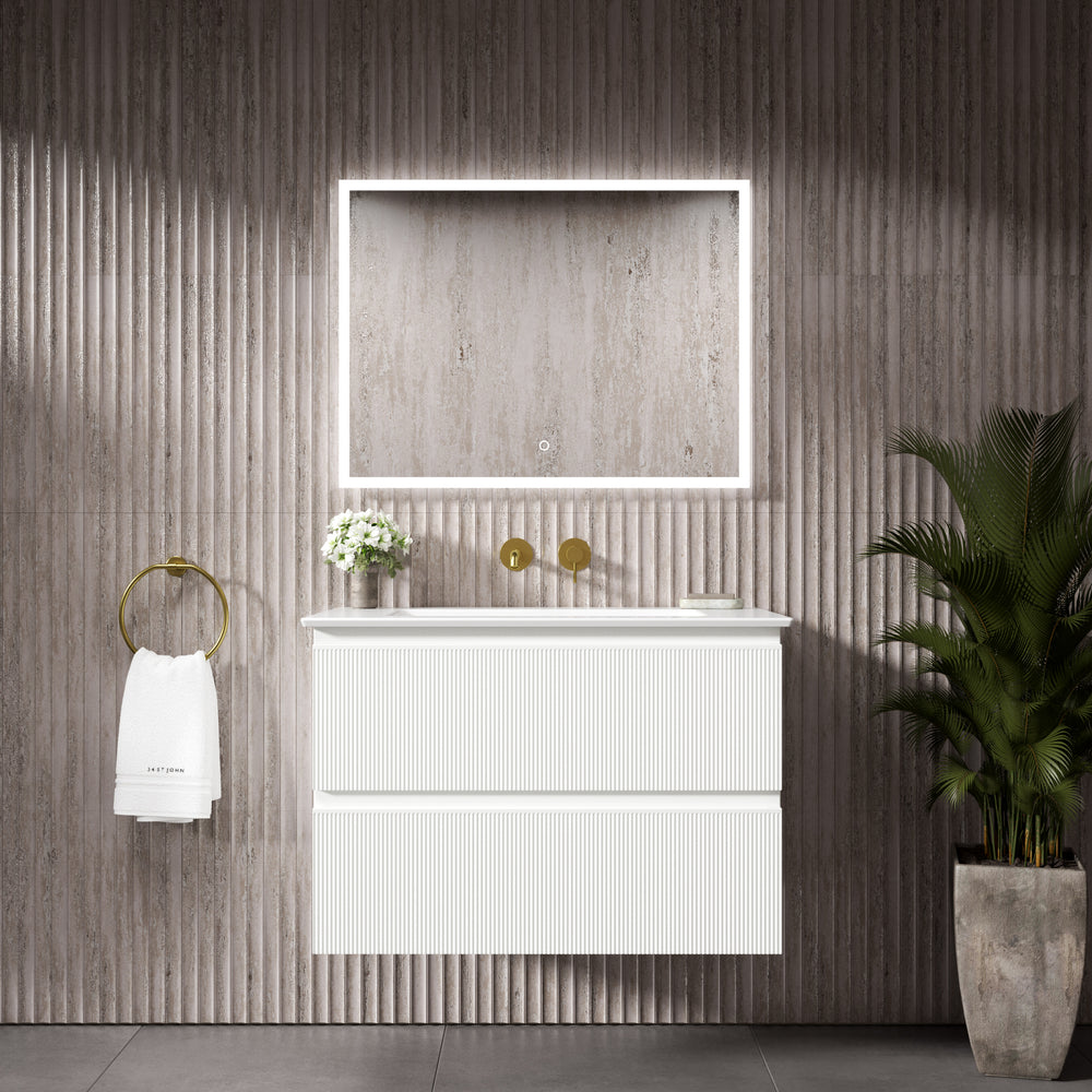 GSI Pura Ribbed Double Drawer Vanity Unit With Ceramic Basin - Matt White 800mm