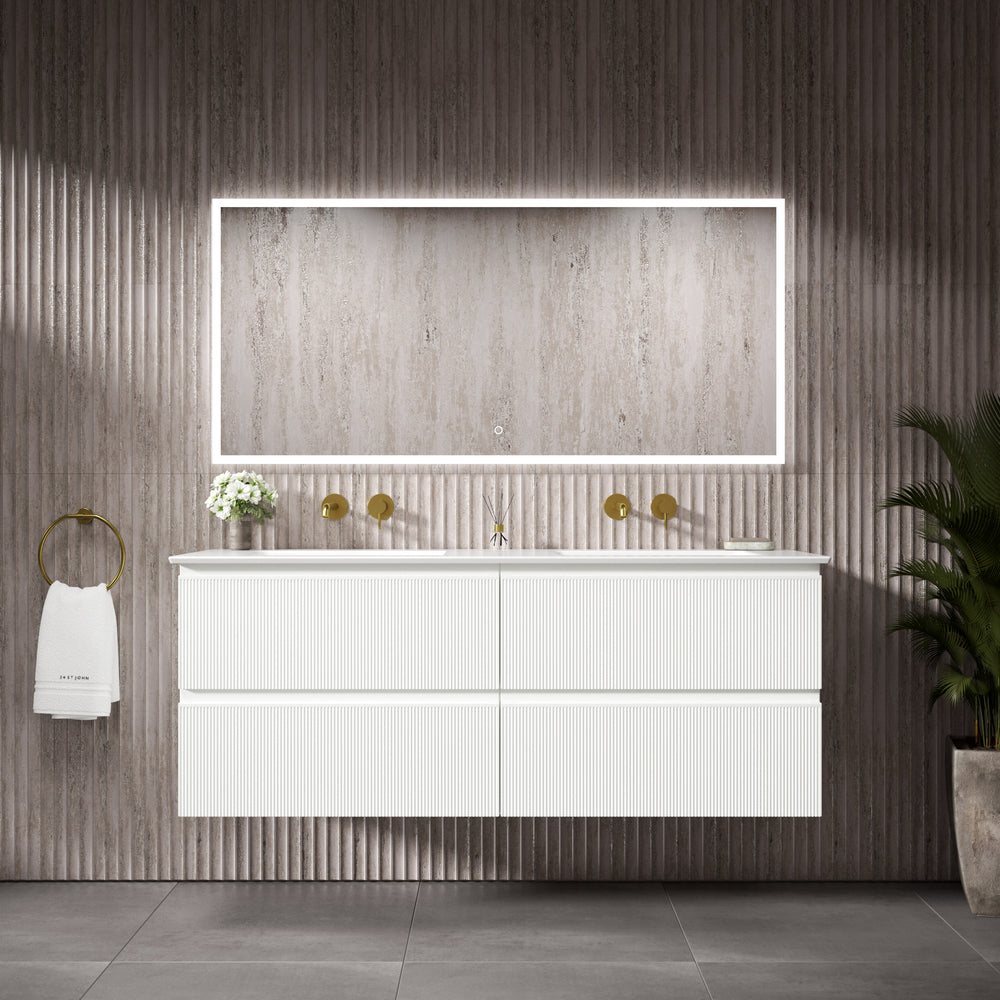 GSI Pura Ribbed Four Drawer Vanity Unit With Ceramic Double Basin - Matt White 1400mm