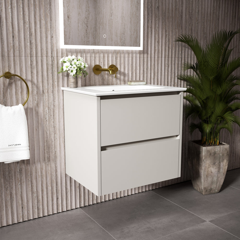 GSI Pura Bevel Double Drawer Vanity Unit With Ceramic Basin - Matt Grey 600mm
