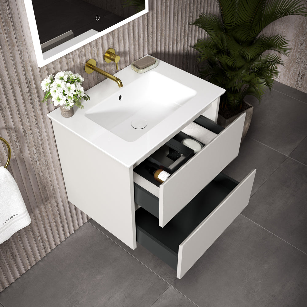GSI Pura Bevel Double Drawer Vanity Unit With Ceramic Basin - Matt Grey 600mm