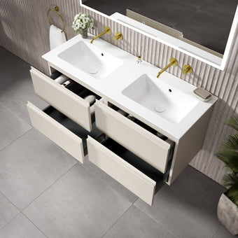 GSI Pura Ribbed Four Drawer Vanity Unit With Ceramic Double Basin - Cashmere 1200mm