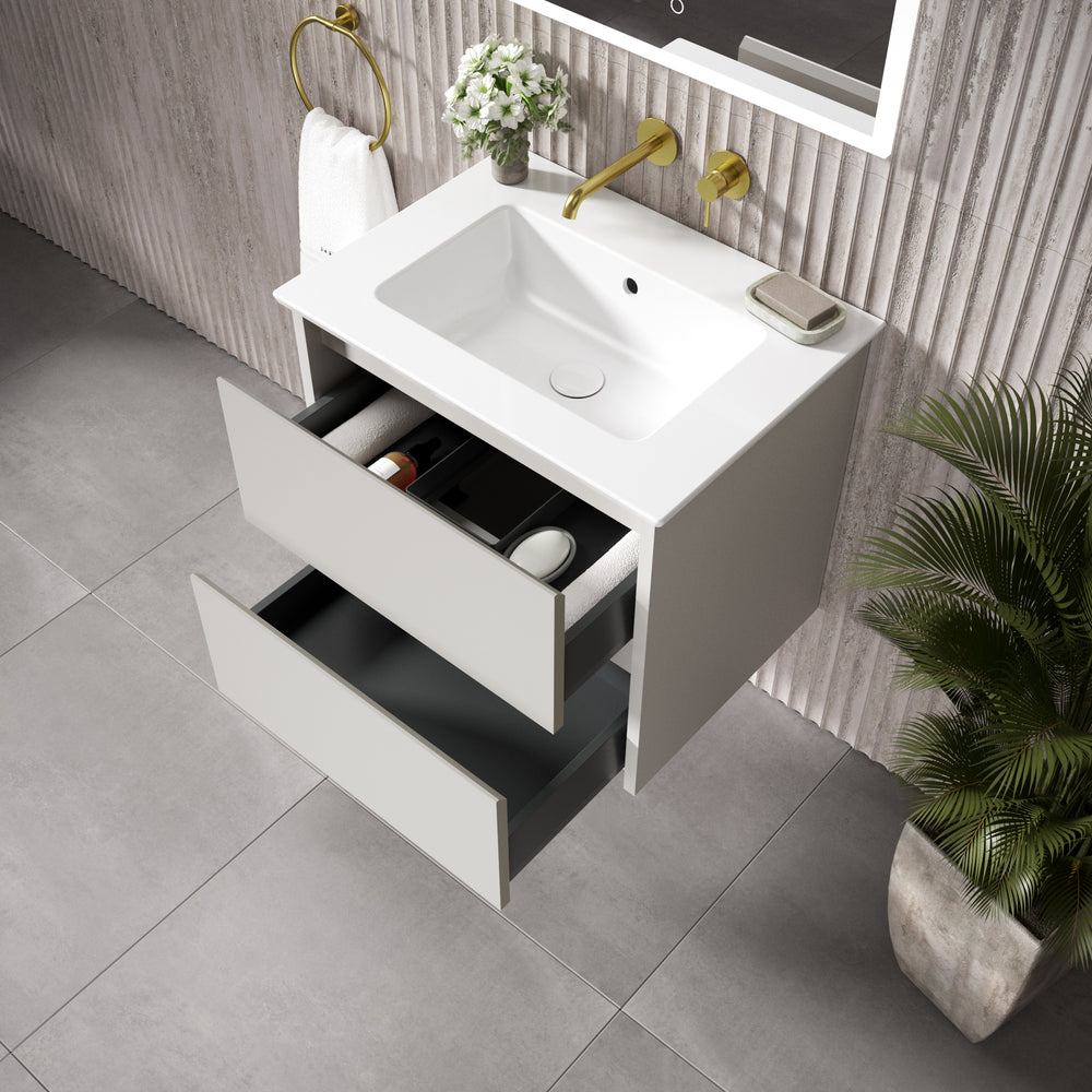 GSI Pura Bevel Double Drawer Vanity Unit With Ceramic Basin - Matt Grey 600mm